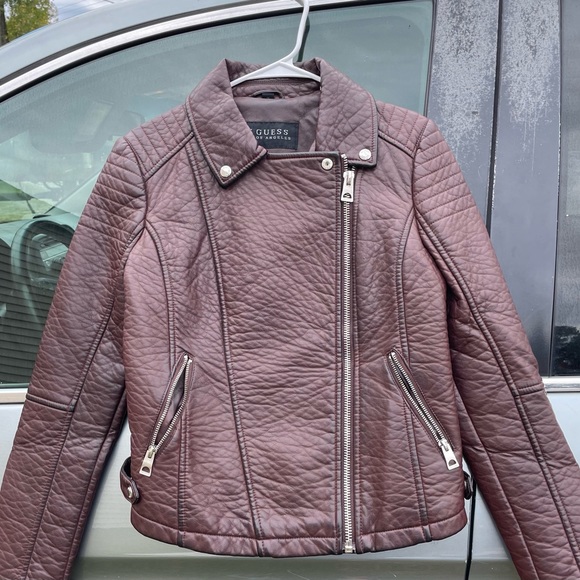 GUESS Brown Faux Leather Snakeskin Moto Jacket Medium - Picture 2 of 3